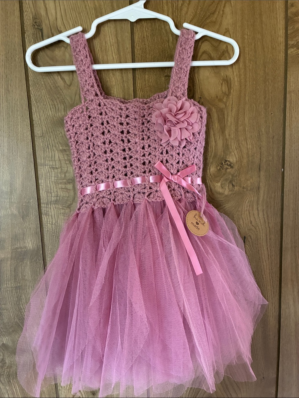 Handmade Pink Tulle Dance Dress with Crochet Bodice